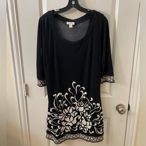 Ann Taylor LOFT, Medium, Black dress with white floral print and trim